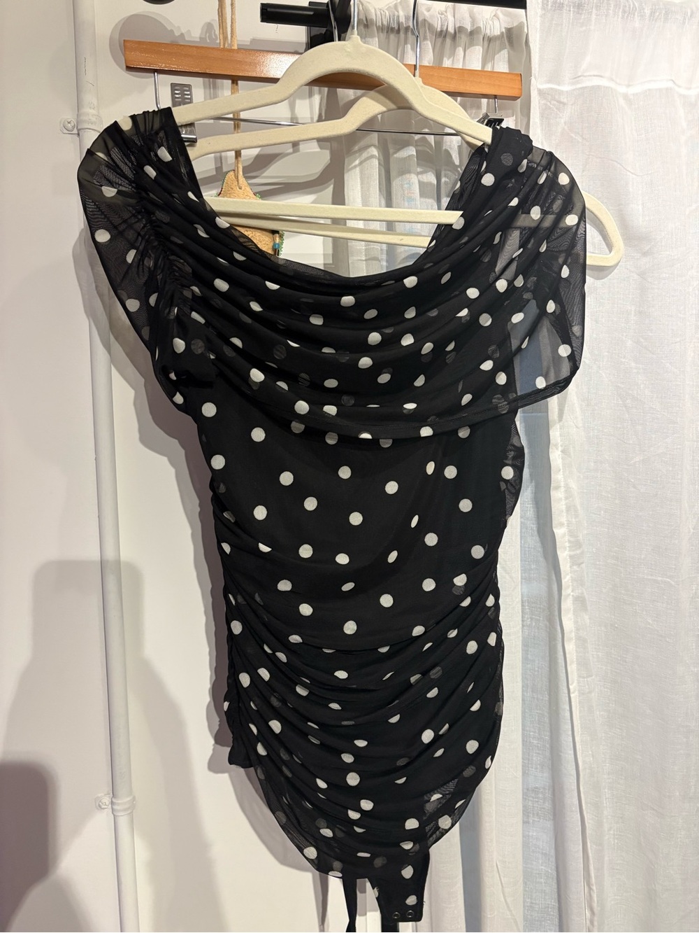 Abercrombie & Fitch Black Polka Dot Draped Bodysuit